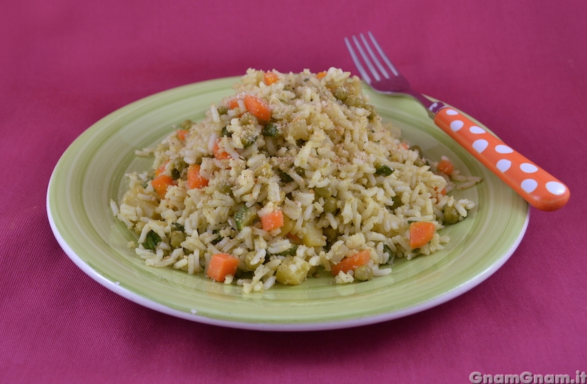 Riso alle verdure con taralli sbriciolati