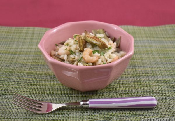 Risotto carciofi e gamberi